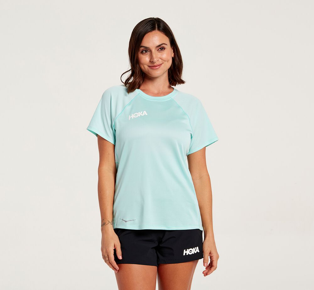 Hoka One One Performance T-Shirt Dam Turkos - SE-6978332